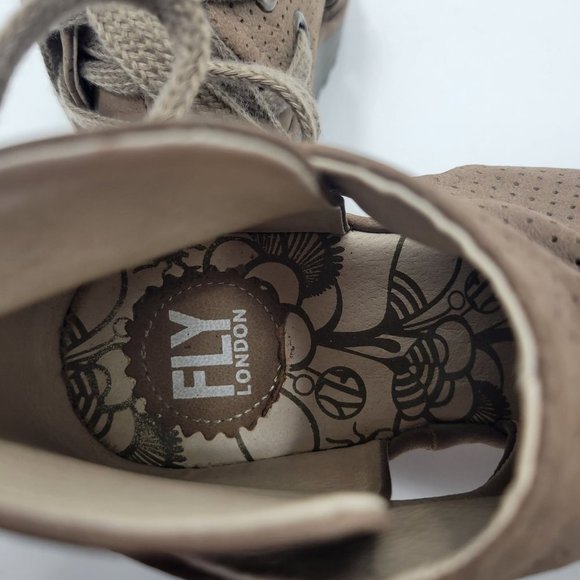 Fly London Women's Yema Taupe Wedge Tie Back Booties Size 38 US 7.5/8 - Picture 7 of 11